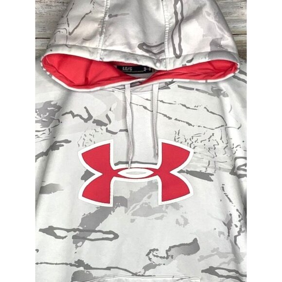 Women's Under Armour L Semi-Fitted Hooded Sweatshirt with Red Logo & Camo Design - Picture 2 of 9